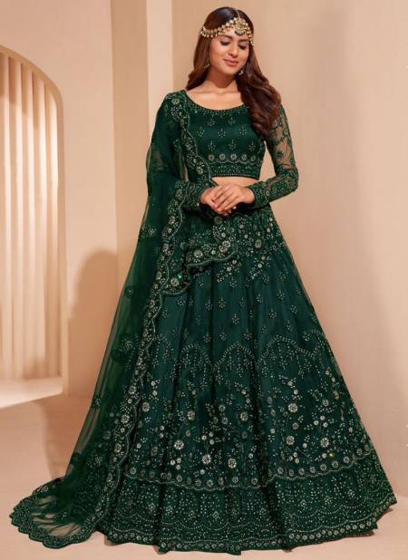 Green Colour Bridal Heritage Colour Splash Alizeh New Latest Designer Wear Net Lehenga Choli Collection 1005 F
